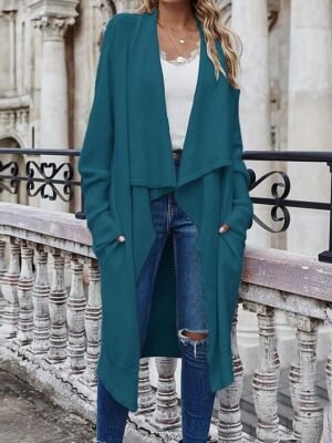 Stylish Loose Solid Open Front Batwing Sleeve Long Knit Jacket - Image 4