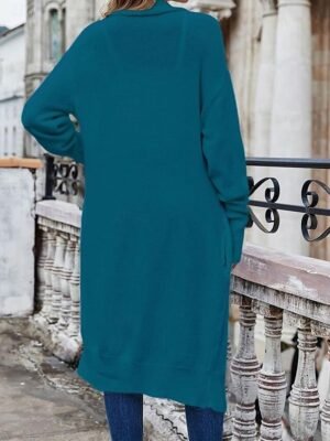 Stylish Loose Solid Open Front Batwing Sleeve Long Knit Jacket - Image 6