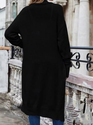 Stylish Loose Solid Open Front Batwing Sleeve Long Knit Jacket - Image 9