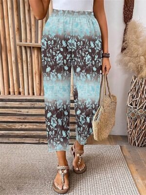 Stylish Micro-elastic Graphic Patchwork Calf-Length Capri Trousers - Image 3