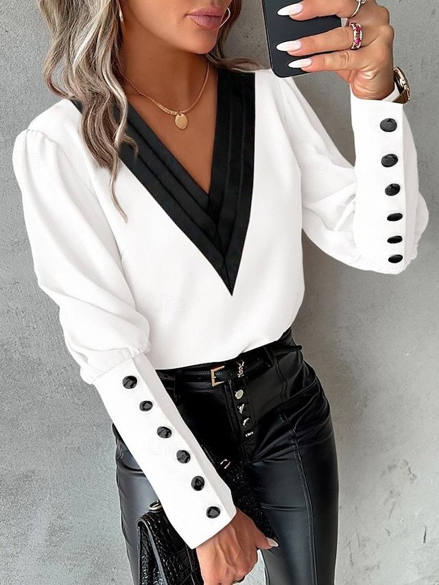 Stylish Modern Pleated Buttoned Long Sleeve Blouse - Image 1