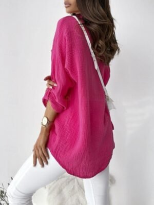 Stylish Modern Solid Colour Shirt Collar Long Sleeve Work Blouse - Image 3