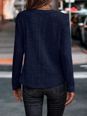 Stylish Modern Textured Crew Neck Long Sleeve Top - Image 5
