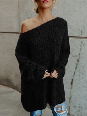 Stylish One Shoulder Cold Shoulder Ribbed Long Sleeve Short Pullover - Image 10