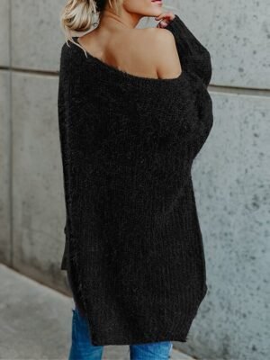 Stylish One Shoulder Cold Shoulder Ribbed Long Sleeve Short Pullover - Image 11