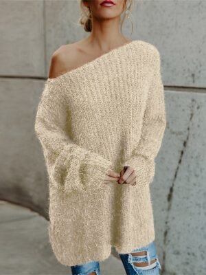 Stylish One Shoulder Cold Shoulder Ribbed Long Sleeve Short Pullover - Image 5