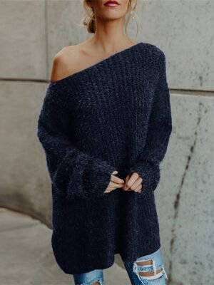 Stylish One Shoulder Cold Shoulder Ribbed Long Sleeve Short Pullover - Image 8