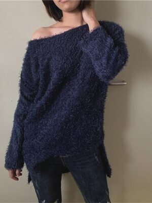 Stylish One Shoulder Cold Shoulder Ribbed Long Sleeve Short Pullover - Image 9