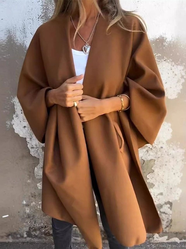 Stylish Oversize Plain Long Sleeve Cloak Coat - Image 2