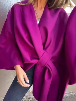 Stylish Oversize Plain Long Sleeve Cloak Coat - Image 3