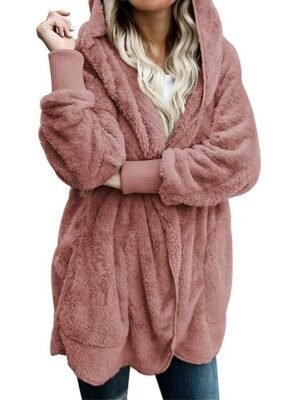 Stylish Oversize Plain Long Sleeve Fleece Teddy Coat - Image 1