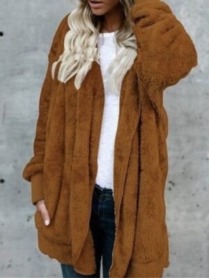 Stylish Oversize Plain Long Sleeve Fleece Teddy Coat - Image 10