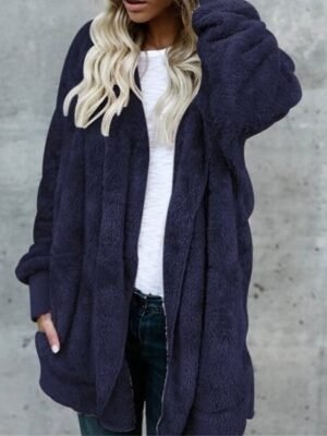 Stylish Oversize Plain Long Sleeve Fleece Teddy Coat - Image 11
