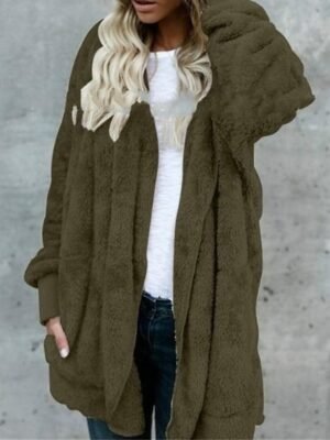 Stylish Oversize Plain Long Sleeve Fleece Teddy Coat - Image 12