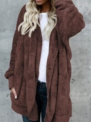 Stylish Oversize Plain Long Sleeve Fleece Teddy Coat - Image 13