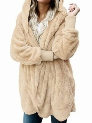 Stylish Oversize Plain Long Sleeve Fleece Teddy Coat - Image 14