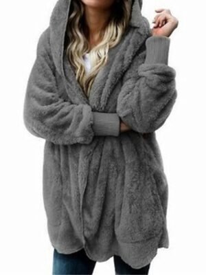 Stylish Oversize Plain Long Sleeve Fleece Teddy Coat - Image 15