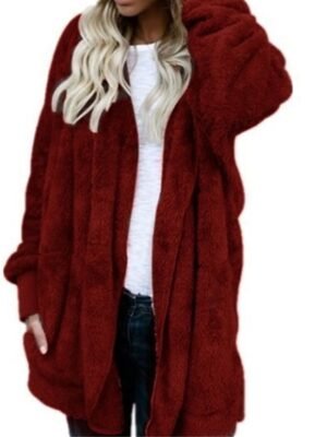 Stylish Oversize Plain Long Sleeve Fleece Teddy Coat - Image 16
