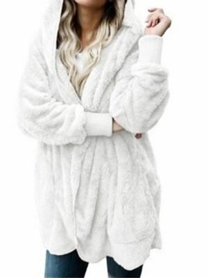 Stylish Oversize Plain Long Sleeve Fleece Teddy Coat - Image 17