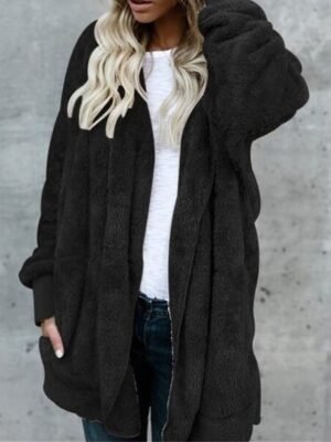 Stylish Oversize Plain Long Sleeve Fleece Teddy Coat - Image 2