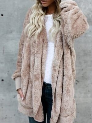 Stylish Oversize Plain Long Sleeve Fleece Teddy Coat - Image 3