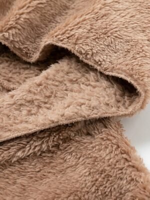 Stylish Oversize Plain Long Sleeve Fleece Teddy Coat - Image 5
