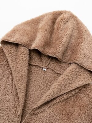 Stylish Oversize Plain Long Sleeve Fleece Teddy Coat - Image 6