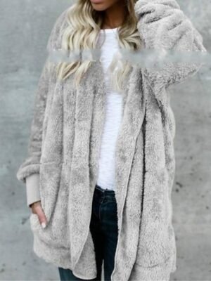 Stylish Oversize Plain Long Sleeve Fleece Teddy Coat - Image 9