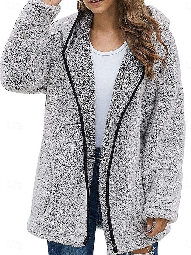 Stylish Oversize Solid Long Sleeve Winter Coat - Image 2