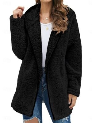 Stylish Oversize Solid Long Sleeve Winter Coat - Image 3