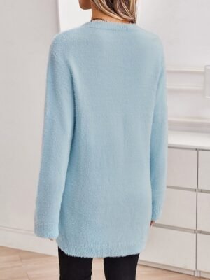 Stylish Oversized Fuzzy Crew Neck Long Sleeve Regular Knit Jumper - Image 11