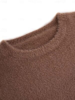 Stylish Oversized Fuzzy Crew Neck Long Sleeve Regular Knit Jumper - Image 8