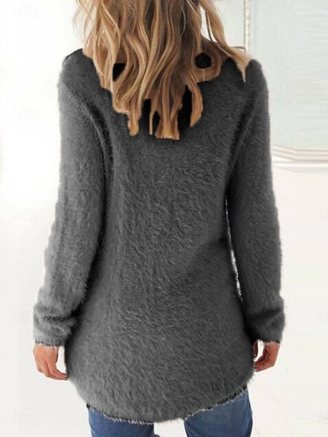 Stylish Oversized Solid Crew Neck Long Sleeve Knit Jumper - Image 1
