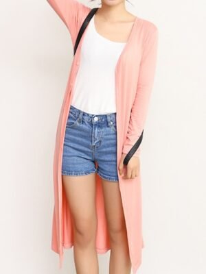 Stylish Oversized Solid Ribbed Open Front Long Sleeve Cardigan - Image 12