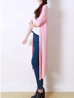 Stylish Oversized Solid Ribbed Open Front Long Sleeve Cardigan - Image 13