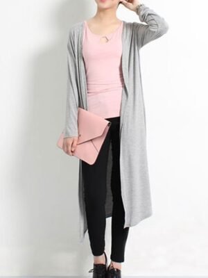 Stylish Oversized Solid Ribbed Open Front Long Sleeve Cardigan - Image 14