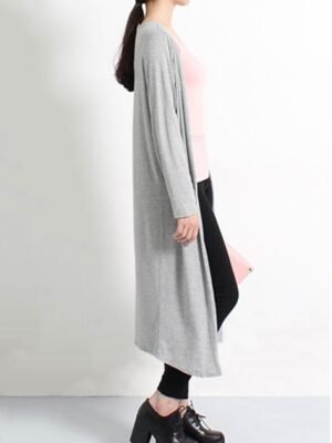 Stylish Oversized Solid Ribbed Open Front Long Sleeve Cardigan - Image 16