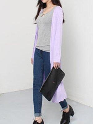 Stylish Oversized Solid Ribbed Open Front Long Sleeve Cardigan - Image 20