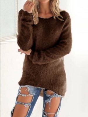 Stylish Oversized Solid Turtleneck Long Sleeve Knit Sweater - Image 24