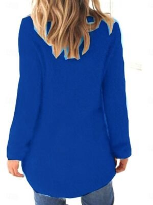 Stylish Oversized Solid Turtleneck Long Sleeve Knit Sweater - Image 28