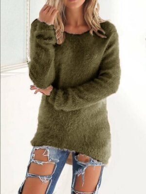 Stylish Oversized Solid Turtleneck Long Sleeve Knit Sweater - Image 29