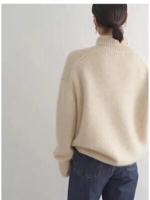 Stylish Oversized Solid Turtleneck Long Sleeve Sweater - Image 3