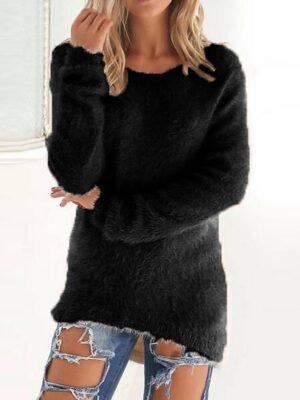 Stylish Oversized Solid Turtleneck Long Sleeve Knit Sweater - Image 31