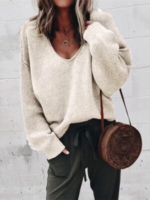 Stylish Oversized Solid V Neck Long Sleeve Regular Fit Cardigan - Image 1