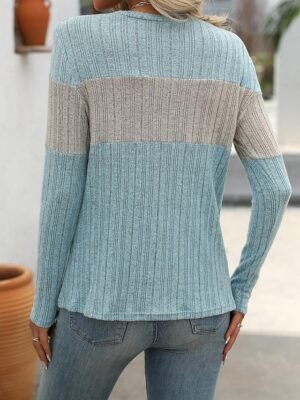 Stylish Regular Colour Block Crew Neck Long Sleeve Knit Top - Image 6