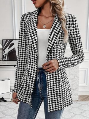 Stylish Regular Fit Check Long Sleeve Blazer - Image 1