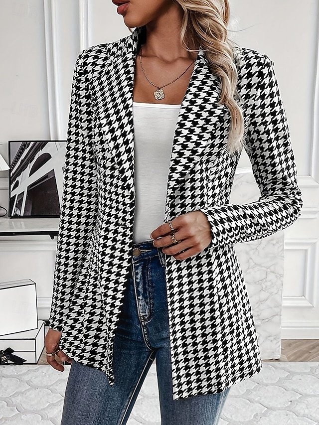 Stylish Regular Fit Check Long Sleeve Blazer - Image 1