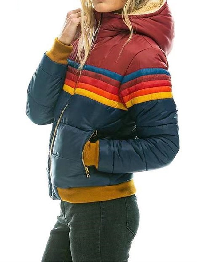 Stylish Regular Fit Colour Block High Neck Long Sleeve Parka - Image 2