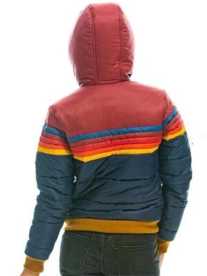 Stylish Regular Fit Colour Block High Neck Long Sleeve Parka - Image 3