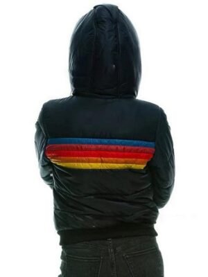 Stylish Regular Fit Colour Block High Neck Long Sleeve Parka - Image 5